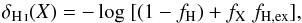 Mathematical equation: \begin{equation} \delta_{\rm \ion{H}{I}} ({X})= -\log\ [ (1-f_{\rm H}) + f_{\rm X}\ f_{\rm H,ex} ], \end{equation}
