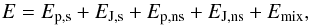 Mathematical equation: \begin{equation} E = \Eps +\EJs +\EdivBp +\EdivBJ +\Emix, \label{eq:kelvin} \end{equation}