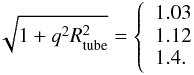 Mathematical equation: \begin{eqnarray} \sqrt{1+q^{2}R_{\rm tube}^{2}}=\left\{ \begin{array}{l} 1.03\\ 1.12\\ 1.4. \end{array} \right. \end{eqnarray}