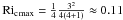 Mathematical equation: \hbox{${\mathrm{Ri}_{\rm c}}_{\max}=\frac{1}{4}\frac{3^2}{4(4+1)}\approx 0.11$}