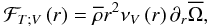 Mathematical equation: \begin{eqnarray} {\mathcal F}_{T;V}\left(r\right)={\overline\rho r^2 \nu_{V}\left(r\right)\partial_r{\overline\Omega}}, % \end{eqnarray}