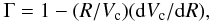 Mathematical equation: \begin{eqnarray} \Gamma = 1 - (R/V_{\rm c})({\rm d}V_{\rm c}/{\rm d}R), \label{sheqn} \end{eqnarray}