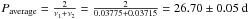 \hbox{$P_{\rm average} = \frac{2}{\nu_1 + \nu_2} = \frac{2} {0.03775 +0.03715}= 26.70 \pm 0.05~{\rm d}$}