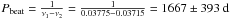\hbox{$P_{\rm beat}={1\over\nu_1-\nu_2}={1\over {0.03775 -0.03715}}= 1667 \pm 393~{\rm d}$}
