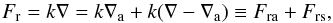Mathematical equation: \begin{equation} F_{\rm r}= k\nabla= k\nabla_{\rm a} + k(\nabla-\nabla_{\rm a})\equiv F_{\rm ra}+F_{\rm rs},\label{frad} \end{equation}