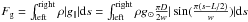 Mathematical equation: \hbox{$F_{\rm g}=\int_{\rm left}^{\rm right}\rho|g_\parallel|{\rm d}s=\int_{\rm left}^{\rm right}\rho g_{\odot} \frac{\pi D}{2w}|\sin(\frac{\pi(s-L/2)}{w})|{\rm d}s$}