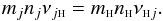 Mathematical equation: \begin{equation} m_j n_j \nu_{j{\sss {\rm H}}}=m_{\sss{\rm H}} n_{\sss{\rm H}} \nu_{{\sss {\rm H}}j}. \label{mc} \end{equation}