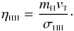 Mathematical equation: \begin{equation} \eta_{\rm \sss HH}=\frac{m_{{\sss {\rm H}}} v_{{\rm \sss T}}}{\sigma_{{\rm \sss HH}}}\cdot \label{ev} \end{equation}