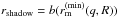 Mathematical equation: \hbox{$ r_{\mathrm{shadow}} = b(r_{\mathrm{m}}^{\mathrm{(min)}}(q,R)) $}