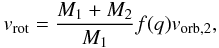 Mathematical equation: \begin{eqnarray} v_{\rm{rot}}=\frac{M_{\rm{1}}+M_{\rm{2}}}{M_{\rm{1}}}f(q)v_{\rm{orb,2}}, \end{eqnarray}