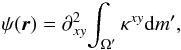 \begin{eqnarray} \psi(\vec{r}) = \partial^2_{xy}{ \int_\domain{\kc {\rm d}m'}}, \label{eq:psifinalxy} \end{eqnarray}
