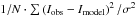 Mathematical equation: \hbox{$1/N\cdot\sum\left(I_{\mathrm{obs}}-I_{\mathrm{model}}\right)^2/\sigma^2$}