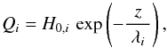 \begin{equation} Q_i=H_{0,i}\,\exp\left(-\frac{z}{~\lambda_i~}\right), \label{eq:heating} \end{equation}