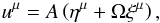 Mathematical equation: \begin{equation} u^{\mu} = A\left( \eta^{\mu}+\Omega \xi^{\mu}\right), \label{eq-4vel} \end{equation}