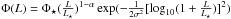 Mathematical equation: \hbox{${\Phi(L) = \Phi_\star (\frac{L}{L_\star})^{1-\alpha} \exp(-\frac{1}{2 \sigma^2} [\log_{10} (1 + \frac{L}{L_\star} )]^2)}$}