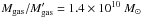 \hbox{$M_{\rm gas}/M_{\rm gas}^{\prime}=1.4\times10^{10}~M_{\sun}$}