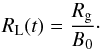 Mathematical equation: \begin{equation} R_{\rm L}(t) = \frac{R_{\rm g}}{B_0}\cdot \label{rl} \end{equation}
