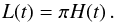 Mathematical equation: \begin{equation} L(t) = \pi H(t) \, . \label{E5} \end{equation}