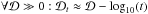 \hbox{$\forall \mathcal{D} \gg 0: \mathcal{D}_t \approx \mathcal{D} - \log_{10}(t)$}