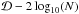 \hbox{$\mathcal{D} - 2\log_{10}(N)$}