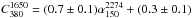\hbox{$C_{380}^{1650} = (0.7 \pm 0.1) \alpha_{150}^{2274} + (0.3 \pm 0.1)$}