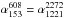 \hbox{$\alpha_{153}^{608} = \alpha_{1221}^{2272}$}