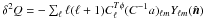\hbox{$\delta^2 Q = -\sum_{\ell}\ell(\ell+1) C_\ell^{T \phi} (C^{-1} a)_{\ell m}Y_{\ell m}(\hat{\vec{n}})$}