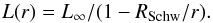\begin{equation} L(r)=L_\infty/(1-R_{\rm Schw}/r). \label{lumr} \end{equation}