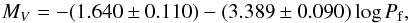 \begin{equation} \label{eq:sxpl} M_V = -(1.640 \pm 0.110) - (3.389 \pm 0.090) \log P_{\rm f} , \end{equation}