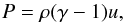 Mathematical equation: \begin{equation} P=\rho(\gamma-1)u, \label{P_lajoie} \end{equation}