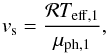 Mathematical equation: \appendix \setcounter{section}{1} \begin{equation} v_{\mathrm{s}}=\frac{\mathcal{R}T_{\mathrm{eff},1}}{\mu_{\mathrm{ph},1}}, \label{vs} \end{equation}