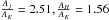 Mathematical equation: \hbox{$\frac{A_{j}} { A_{K}}=2.51,\frac{A_{H}}{A_{K} }= 1.56 $}