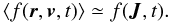 Mathematical equation: \begin{equation} \label{adiab1} \langle f(\boldsymbol{r},\boldsymbol{v},t)\rangle \simeq f(\boldsymbol{J},t). \end{equation}