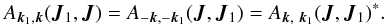 Mathematical equation: \begin{eqnarray} A_{\boldsymbol{k}_1,\boldsymbol{k}}(\boldsymbol{J}_1,\boldsymbol{J})=A_{-\boldsymbol{k},-\boldsymbol{k}_1}(\boldsymbol{J},\boldsymbol{J}_1)=A_{\boldsymbol{k},~\boldsymbol{k}_1}(\boldsymbol{J},\boldsymbol{J}_1)^*. \label{ses10} \end{eqnarray}