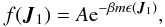 Mathematical equation: \begin{eqnarray} f(\boldsymbol{J}_1)=A {\rm e}^{-\beta m\epsilon(\boldsymbol{J}_1)},\label{ta9} \end{eqnarray}