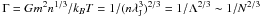 Mathematical equation: \hbox{$\Gamma=G m^2 n^{1/3}/k_B T=1/(n\lambda_{\rm J}^3)^{2/3}=1/\Lambda^{2/3}\sim 1/N^{2/3}$}