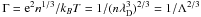Mathematical equation: \hbox{$\Gamma={\rm e}^2 n^{1/3}/k_B T=1/(n\lambda_{\rm D}^3)^{2/3}=1/\Lambda^{2/3}$}