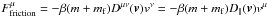 Mathematical equation: \hbox{${F}_{\rm friction}^{\mu}=-\beta (m+m_{\rm f})D^{\mu\nu}(\boldsymbol{v}) v^{\nu}=-\beta (m+m_{\rm f})D_{\|}(\boldsymbol{v})v^{\mu}$}