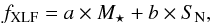 Mathematical equation: \begin{eqnarray} f_{\rm{XLF}} = a\times M_{\star} + b\times S_{\rm{N}} , \label{eq:fit} \end{eqnarray}