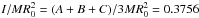 Mathematical equation: \hbox{$I/MR_0^2 = (A+B+C)/3 M R_0^2 = 0.3756$}