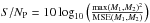Mathematical equation: \hbox{${S{/}N_{\rm P}} = 10\log_{10} \left( \frac{\max(M_1,M_2)^2}{\mathrm{MSE}(M_1,M_2)} \right)$}