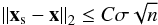 Mathematical equation: \begin{eqnarray} \left\|{\vec x}_{\rm s}-{\vec x} \right\|_2 \leq C \sigma\sqrt{n} \end{eqnarray}