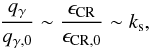 Mathematical equation: \begin{equation} \frac {q_\gamma}{q_{\gamma,0}} \sim \frac{\epsilon_{\rm CR}}{\epsilon_{\rm CR,0}} \sim k_{\rm s} , \end{equation}