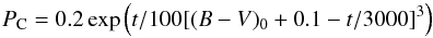 Mathematical equation: \begin{equation} P_{\rm C} = 0.2 \exp\left(t/100[(B-V)_{\rm 0}+0.1-t/3000]^3\right) \end{equation}
