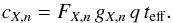 Mathematical equation: \begin{equation} \label{eq:counts} c_{X,n} = F_{X,n}\,g_{X,n}\,q\,t_{\mathrm{eff}}. \end{equation}