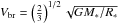 Mathematical equation: \hbox{$V_{\rm br} =\left( \frac{2}{3} \right)^{1/2} \sqrt{GM_*/R_*}$}