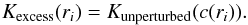 Mathematical equation: \appendix \setcounter{section}{3} \begin{equation} K_{\rm excess}(r_i) = K_{\rm unperturbed}(c(r_i)). \end{equation}
