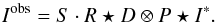 \begin{equation} I^{\textrm{obs}}=S\cdot R\star D \otimes P \star I^*. \label{observation} \end{equation}