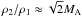 Mathematical equation: \hbox{$\rho _2/\rho _1 \approx \sqrt {2}M_{\rm A}$}