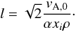 Mathematical equation: \appendix \setcounter{section}{1} \begin{equation} l=\sqrt{2} \frac{v_{\rm A,0}}{\alpha x_{i} \rho} \cdot \end{equation}
